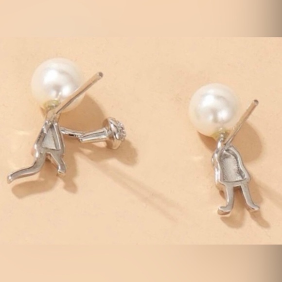 “Marry Me” Boy Flowers Girl Dress Silver Figures Pearl Heads Mismatch Tiny Studs - Picture 11 of 14